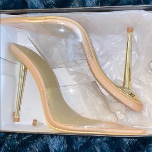 Ego Official gold heel nude mule 8